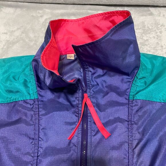 Columbia Jacket Mens Large Purple Vintage 80s Windbreaker 1/2 Zip Radial Sleeve - Picture 5 of 13